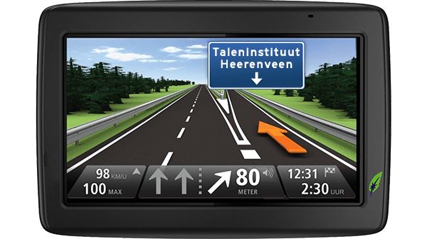 Taleninstituut in Heerenveen - Goed op weg met Dagnall Talen Screenshot navigatiesysteem met tekst Taleninstituut Heerenveen aangegeven - in kleur op transparante achtergrond - 600 * 337 pixels
